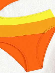 SHEIN 女童拼色不对称领口连体泳衣，腰部镂空设计 - 彩色 - 查看 5