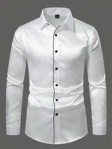 Manfinity AFTRDRK Áo sơ mi nam dài tay phối màu tương phản, kiểu dáng thường ngày, thoải mái và thời trang. - trắng - Xem 3