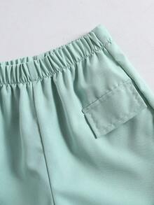 SHEIN Vacaura 2024新款时尚男童夏季两件套套装，幼儿儿童短袖西装 - 薄荷綠 - 查看 5