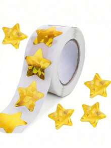 500pcs/Roll Gold Star Stickers, Suitable For School Classroom Rewards, Glitter Foil Star DIY Crafts Stickers Back To School - Gold - View 6