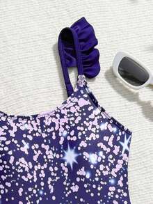 SHEIN 1 pieza Traje de baño de niña preadolescente con estampado de cielo estrellado de moda - Multicolor - Ver 6