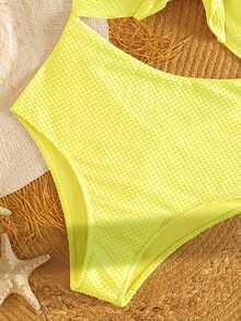 Swim Vcay 2026 Spring/Summer Apricot Polka Dot Textured Fabric Sleeveless Chest Tie Design Sweet One-Piece Bikini Swimsuit For Women - Yellow - View 4