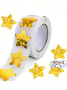 500pcs/Roll Gold Star Stickers, Suitable For School Classroom Rewards, Glitter Foil Star DIY Crafts Stickers Back To School - Gold - View 1