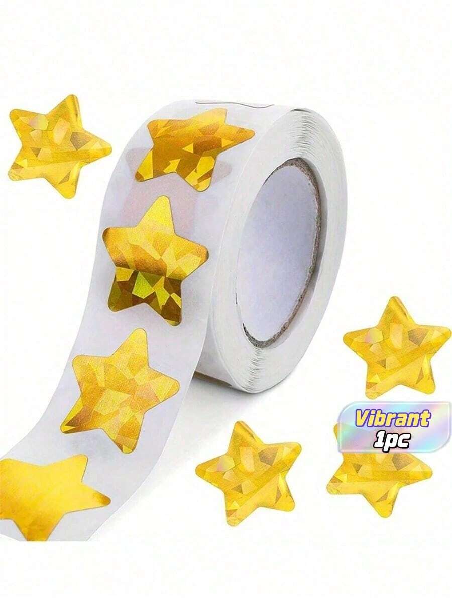 500pcs/Roll Gold Star Stickers, Suitable For School Classroom Rewards, Glitter Foil Star DIY Crafts Stickers Back To School - Gold - View 1