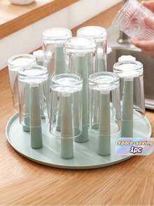 SHEIN 1 Pc 4/9/12 Detachable Pillars Upside-Down Cup Rack With Tray For Countertop, Household Desktop Mug Cup Drying Rack, Drinking Glass Drainer Stand, Glass Storage Holder Bottle Organizer For House Bar Club Party - Green - View 1