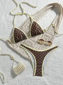 Swim SXY 2025新款女士休闲运动风方领交叉露背平角连体泳衣 - 黃色 - 查看 3