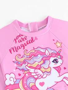 Tankini Anak Perempuan Motif Unicorn, Atasan Lengan Panjang dan Celana Panjang, Pelindung Matahari, Cocok untuk Liburan - MultiWarna - View 4
