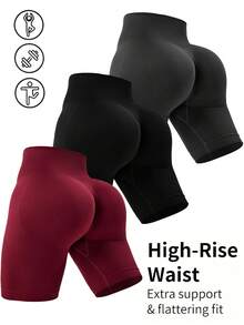 SHEIN Velisys 3pcs/Pack Celana Pendek Olahraga Wanita Ukuran Besar Tanpa Jahitan, Aneka Warna - MultiWarna - View 1