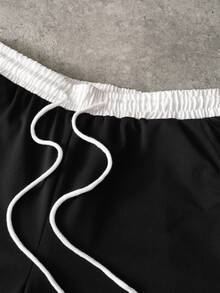 PAVTROS Men's Letter Print Drawstring Waist Casual Versatile Daily Wear Shorts Football - Black - View 8