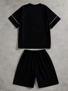 Coolqubz Teenage Boys' Casual Street Style Comfortable Short Sleeve T-Shirt And Shorts Set - Black - View 2