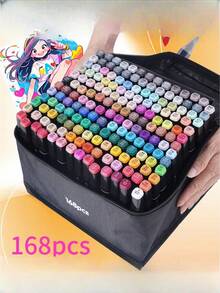 24pc/48pc/60pc/80PCS//120pc/168pc Art Marker Set – Watercolor Brush Pens For Students, Dual Tip Oil-Based Markers For Art Students, Paint Brushes For Elementary School Students, Perfect Christmas & New Year Gift - multicolor - View 12
