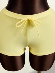 Zestiva Bộ bikini nữ mùa hè in họa tiết trái cây nhiệt đới màu vàng gồm áo hai dây và quần short. - Màu vàng - Xem 4