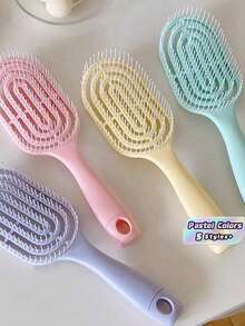 1/2PCS Macaron Color Hollow Massage Hair Brush, Wet & Dry Detangling Comb For Voluminous Hair, Travel Essential For Women Men, Back To School Vacation, Hair Styling Tool - Multicolor - View 2