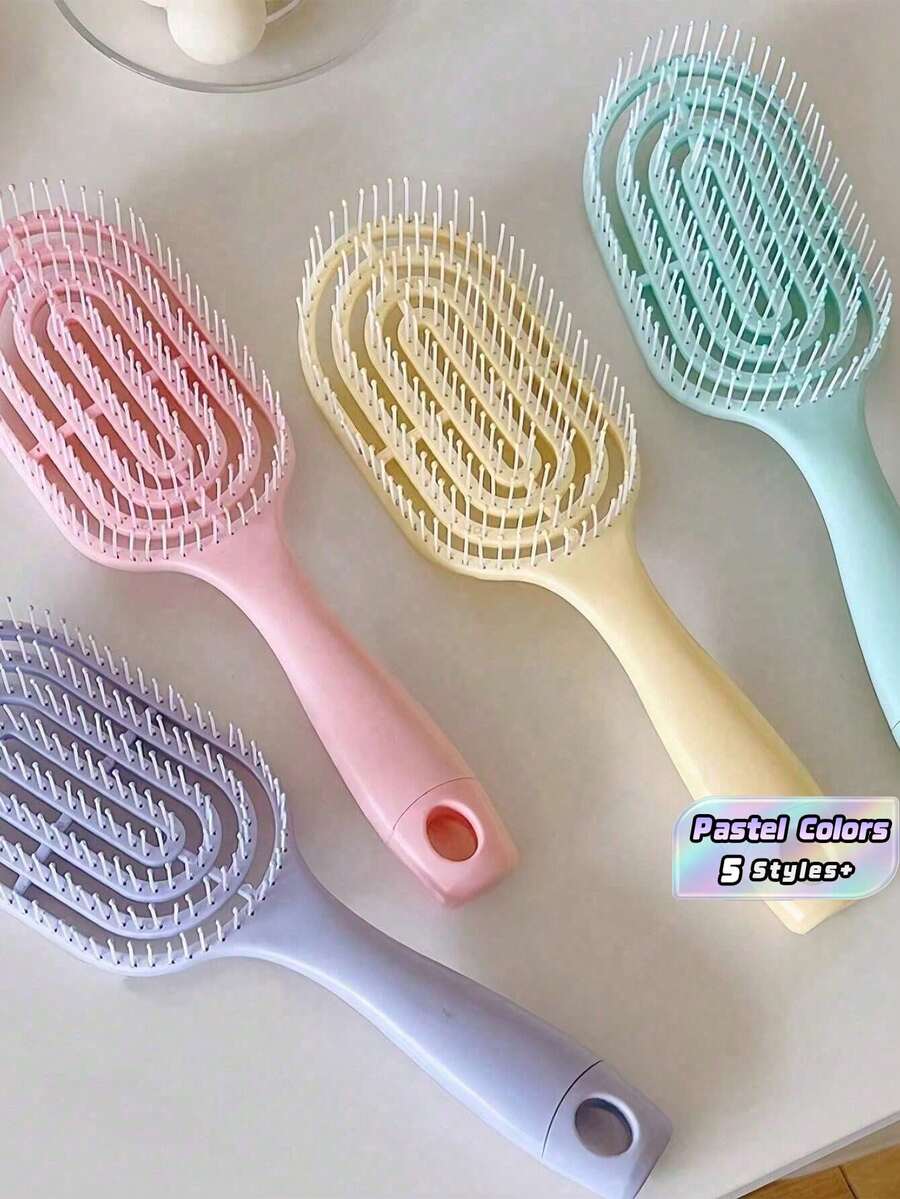1/2PCS Macaron Color Hollow Massage Hair Brush, Wet & Dry Detangling Comb For Voluminous Hair, Travel Essential For Women Men, Back To School Vacation, Hair Styling Tool