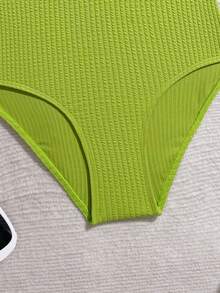 SHEIN Girls'Lime Green One-Piece Beaded Swimsuit,Cute Summer Beach Holiday Bathing Suit For Tweens,Elegant Solid Color Tankini Swimwear For 12 Year Old - Green - View 5