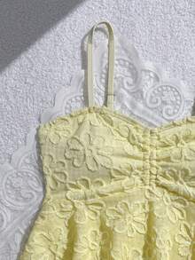SHEIN Bộ 2 món bikini dệt kim họa tiết hoa hướng dương màu trơn dành cho thiếu nữ, đồ bơi màu vàng, đồ bơi màu vàng chanh, đồ bơi màu vàng chanh cho thiếu nữ, đồ bơi cho bé gái, đồ bơi màu vàng chanh cho bé gái, đồ bơi màu vàng cho bé gái, đồ bơi màu vàng cho thiếu nữ, đồ bơi màu vàng cho bé gái, bộ đồ bơi màu vàng, đồ bơi viền bèo nhún, quần áo bơi mùa hè cho bé gái. - Màu vàng - Xem 5