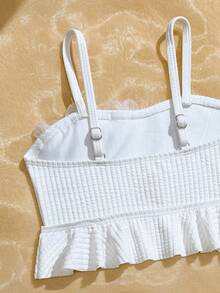 Conjunto de bikini de 2 piezas con decoración floral de unicolor para niñas jóvenes - Blanco - Ver 4