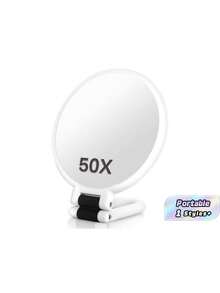 50x Magnifying Mirror With Handle For Travel - Double-Sided Handheld Mirror With 10x/50x Magnification, Adjustable Handle/Stand, And A Foldable Design For Easy Travel And Makeup Application - Multicolor - View 1