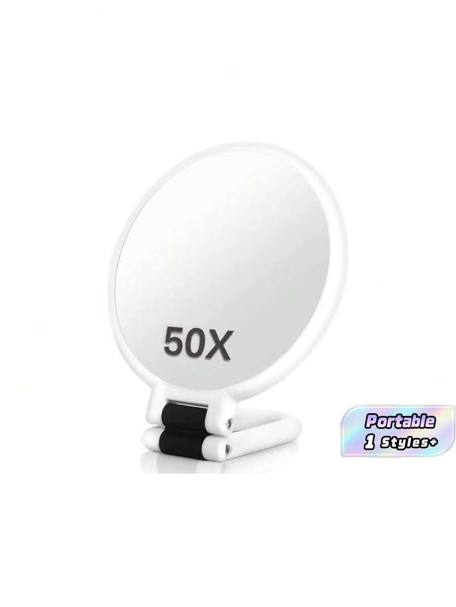 50x Magnifying Mirror With Handle For Travel - Double-Sided Handheld Mirror With 10x/50x Magnification, Adjustable Handle/Stand, And A Foldable Design For Easy Travel And Makeup Application - Multicolor - View 1