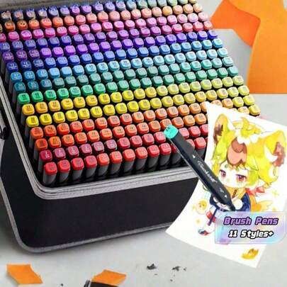 24pc/48pc/60pc/80PCS//120pc/168pc Art Marker Set – Watercolor Brush Pens For Students, Dual Tip Oil-Based Markers For Art Students, Paint Brushes For Elementary School Students, Perfect Christmas & New Year Gift