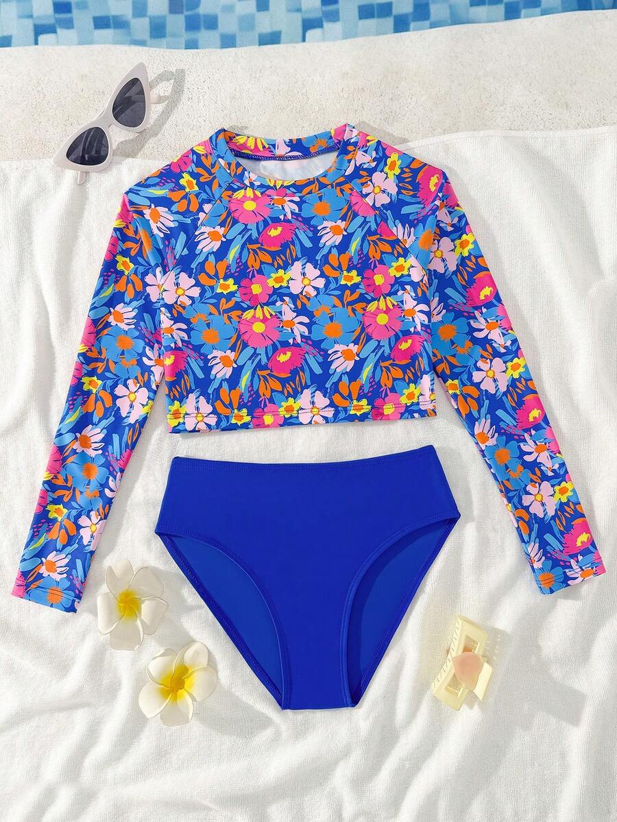 Bộ bikini hai mảnh in họa tiết cho bé gái tuổi teen, áo tắm dài tay, áo chống nắng 2 mảnh, đồ bơi kín đáo cho bé gái tuổi teen, áo tắm dài tay cho bé gái, áo chống nắng dài tay cho bé gái, áo tắm dài tay 2 mảnh cho bé gái, áo chống nắng hai mảnh cho bé gái, đồ bơi hai mảnh dài tay cho bé gái tuổi teen, đồ bơi dài tay cho bé gái, đồ bơi dài tay che phủ toàn thân cho thanh thiếu niên. - Nhiều màu - Xem 1