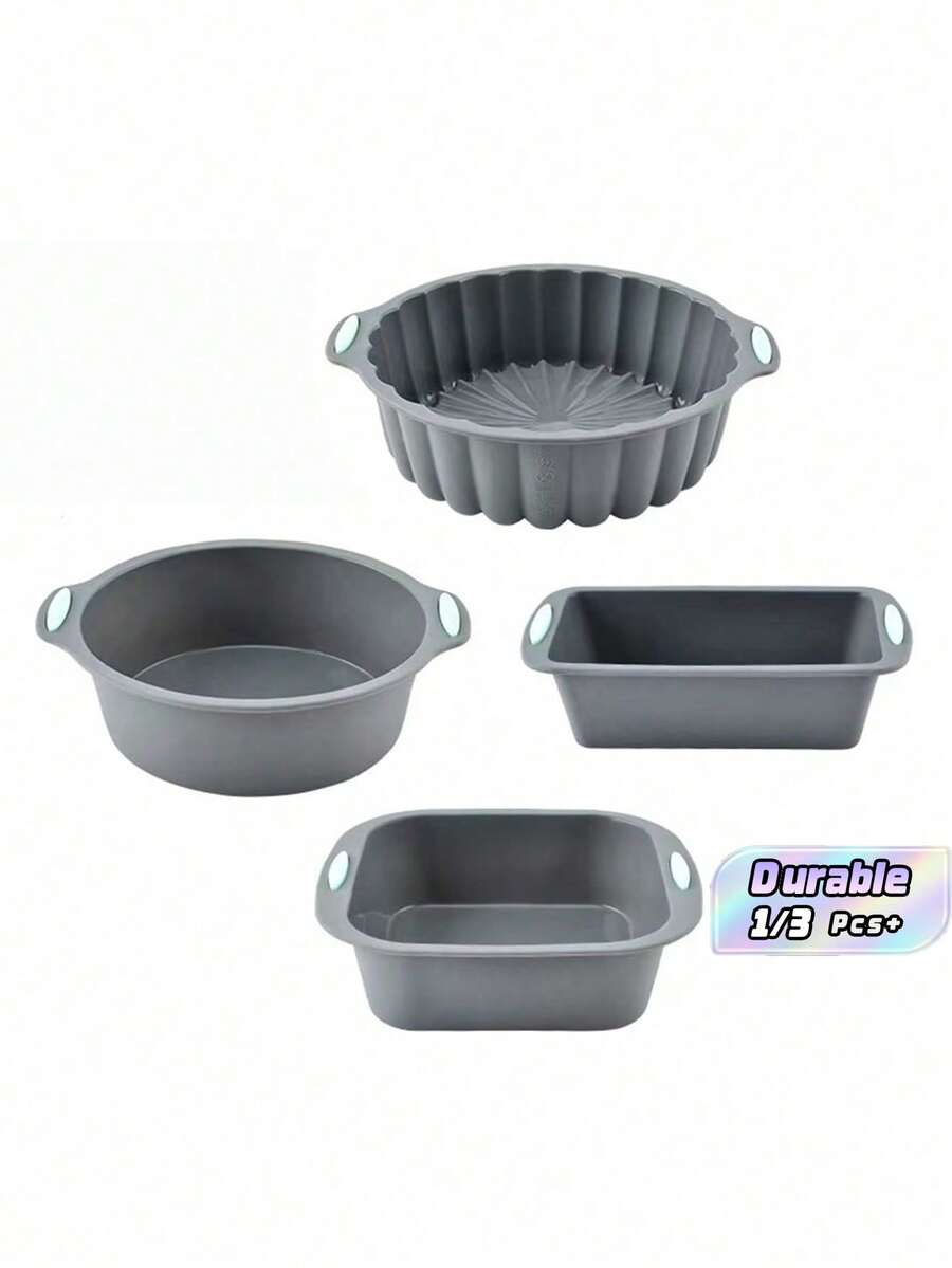 SHEIN 1pc/3pcs Silicone Small Cake Mold, Toast Bread Baking Pan, Baking Mold For Macarons, Pound Cakes, Cookies - Dual-Ear Round/Rectangular/Square Cake Mold Toast Baking Set, Home DIY Cake Baking Mold Bread Mold - Multicolor - View 1