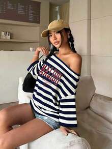 Women's Casual Printed T-Shirt, Short Sleeve And Round Neck, Local Urban Fashion Spring/Summer. Women's Blouses, Women's T-Shirts. 180g (S-XXXL) - 黑色 3 - 查看 3