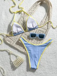 Swim SXY 2025 女士休闲运动风方领交叉露背平角连体泳衣 - 淺藍色 - 查看 4