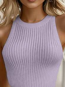 Balvessa Sleeveless Fitted Ruffle Hem Sweater Dress For Women - Mauve Purple - View 6
