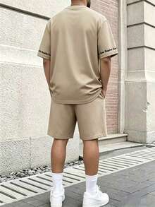 Manfinity Hypemode Men's Letter Print Casual Sports & Loungewear 2 Pieces Set - Khaki - View 2