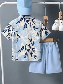 Vacaura 2pcs/Set Casual Comfortable Striped Shirt Top And Shorts Set For Teenage Boys - Multicolor - View 2