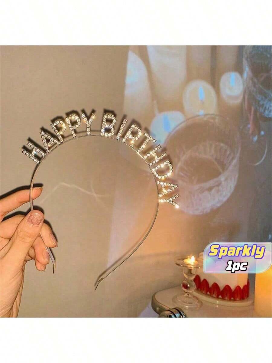 1pc Birthday Crystal Rhinestones Headband, Party Decoration Photo Prop - Multicolor - View 1
