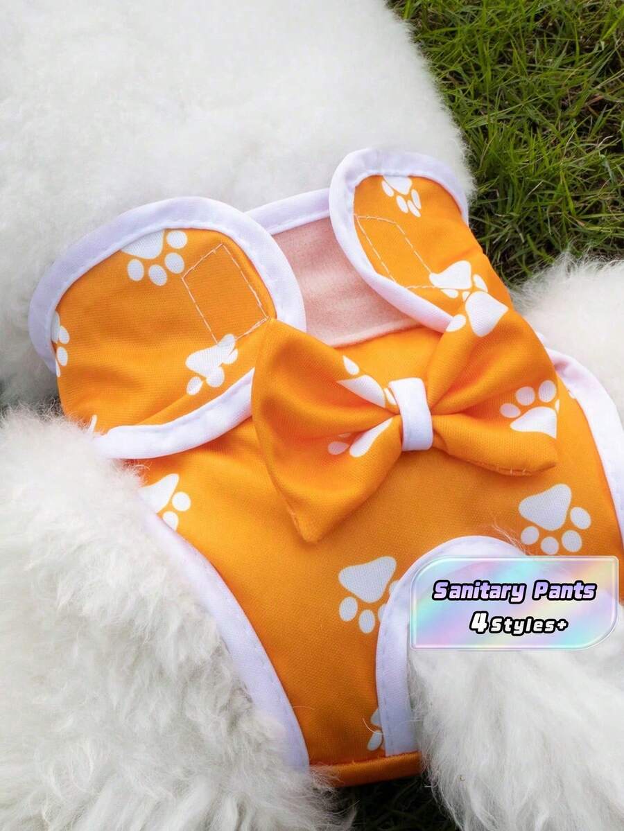 Orange Dog Paw Bowknot Dog Sanitary Pants, Menstrual Pants, Anti-Harassment Pants For Small And Medium-Sized Dogs And Cats - Burnt Orange - View 1