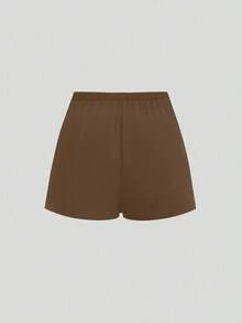 Sweetra Plus Size Fashionable Elegant High-Waisted Slimming Knotted Asymmetrical Skorts Party Chocolate Brown Summer - Brown - View 2