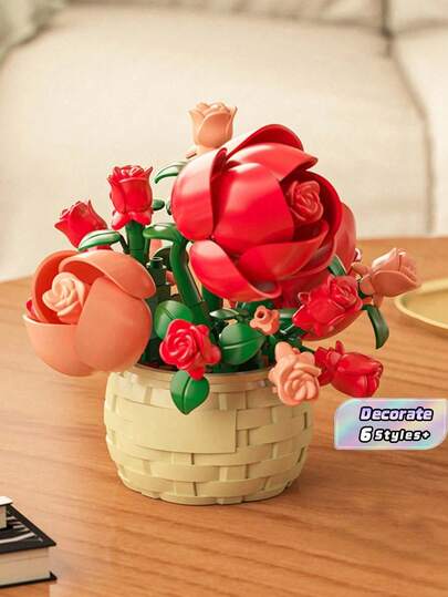 Bộ xếp hình hoa vĩnh cửu mô phỏng, giỏ hoa hồng/hướng dương/tulip/lan chuông/hoa hồng/hoa ly/hoa mẫu đơn/dành dành, đồ chơi lắp ráp 3D sáng tạo, cây cảnh bonsai, cây mọng nước, cắm hoa, trang trí bàn làm việc lãng mạn, trang trí nhà cửa, quà sinh nhật, quà Halloween/Giáng sinh, One Piece