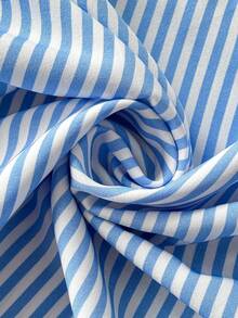 Weeklong Plus Size Women Casual Ruffle Sleeve Asymmetrical Hem Loose Blouse, Summer - Blue and White - View 6