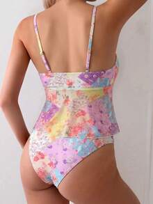 Swim Vcay 女士夏季沙滩度假花卉荷叶边吊带比基尼套装 - 彩色 - 查看 2