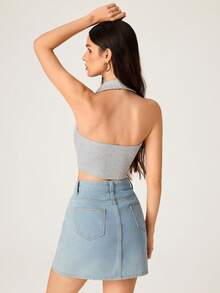 SHEIN BASICS Top corto sin espalda de unicolor casual para mujer, verano - Gris - Ver 2
