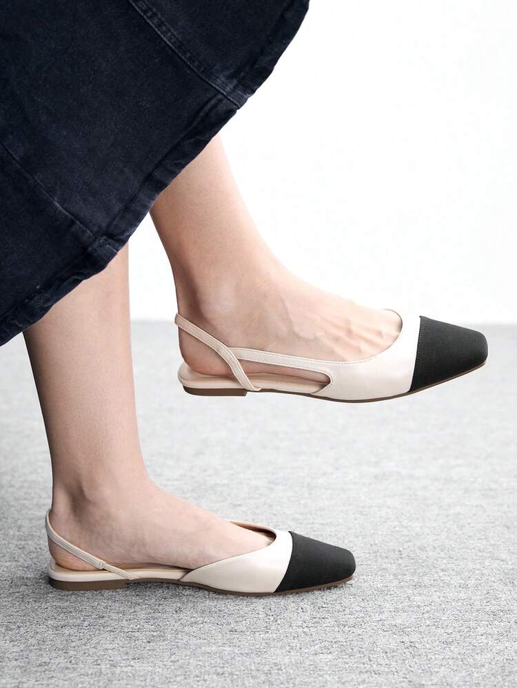 CUCCOO BIZCHIC Women Shoes Small Square Toe Flat Bottom Beige Color Women's Low Vamp Flat Bottom Shoes Light Comfortable Simple Commuting Daily Versatile Women's Flat Sole Shoes