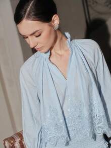 Anewsta Falda elegante de mujer con volantes, encaje calado y corte ajustado, diseño de nueva temporada para vacaciones y uso casual - Azul - Ver 6