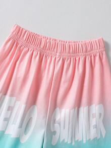 SHEIN Bộ 2 món gồm áo thun ngắn tay và quần short in hình cây cọ ombre cho bé trai, thích hợp mặc hàng ngày. - Nhiều màu - Xem 3