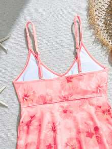 SHEIN Teen Girl Floral Print Ruffle Cami Tankini Top And Triangle Bottoms Swimwear Set, Suitable For Summer Vacation And Beach - Pink - View 4
