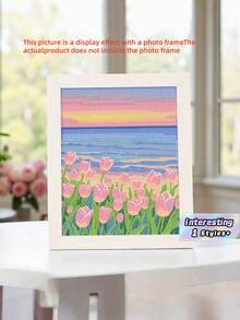 Bộ tranh đính đá hình hoa tulip, bộ đồ thủ công tự làm mới, tranh nghệ thuật đính đá hình hoa và cây, không kèm khung. - Hoa tulip F - Xem 1