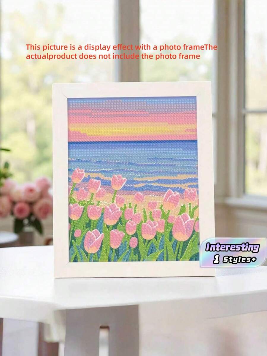 Bộ tranh đính đá hình hoa tulip, bộ đồ thủ công tự làm mới, tranh nghệ thuật đính đá hình hoa và cây, không kèm khung. - Hoa tulip F - Xem 1