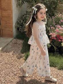 Bộ đồ đôi cho bé gái tuổi teen, gồm áo hai dây nhún bèo co giãn, kiểu dáng thường ngày, dễ thương, thích hợp cho mặc hàng ngày, đi nghỉ mát, chụp ảnh cùng chị em, trang phục mùa xuân/hè, du lịch. - Nhiều màu - Xem 4