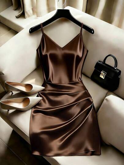 GlowEve Women's Solid Color Pleated Camisole Mini Dress