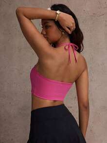 Gameset SHEIN Sport Women's Solid Color Cross Hollow-Out Sports Bra - Hot Pink - View 2
