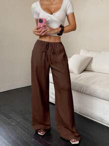 EMERY ROSE Pantalones casuales de mujer de unicolor con cintura elástica y cordón, con bolsillos, adecuados para verano y otoño, talla grande - Multicolor - Ver 7