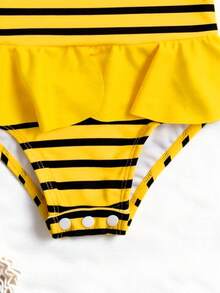 Newborn Baby Girl Cute Yellow Bee Ruffle One-Piece Swimsuit - Yellow - View 4