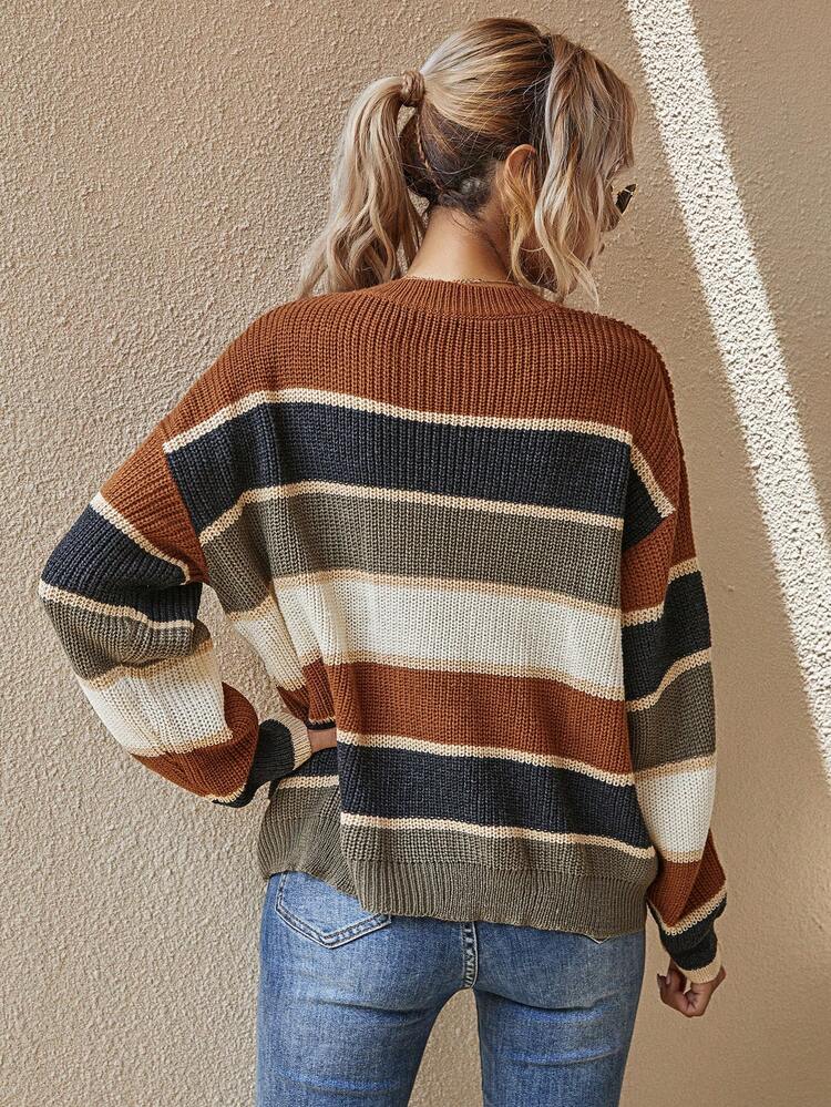 Vintage Fashion Casual Vacation Commuting Everyday Wear Versatile Loose Autumn Ladies' Winter Wear, Colorblock Crew Neck Batwing Long Sleeve Women's Back-To-School Sweater, Holiday Ladies' Sweater Fall